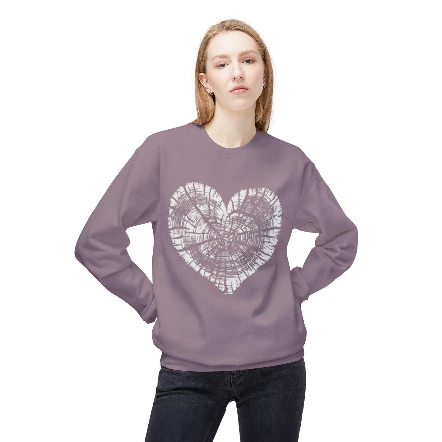 Wood Growth Rings Heart Sweatshirt - Cozy Unisex Fleece