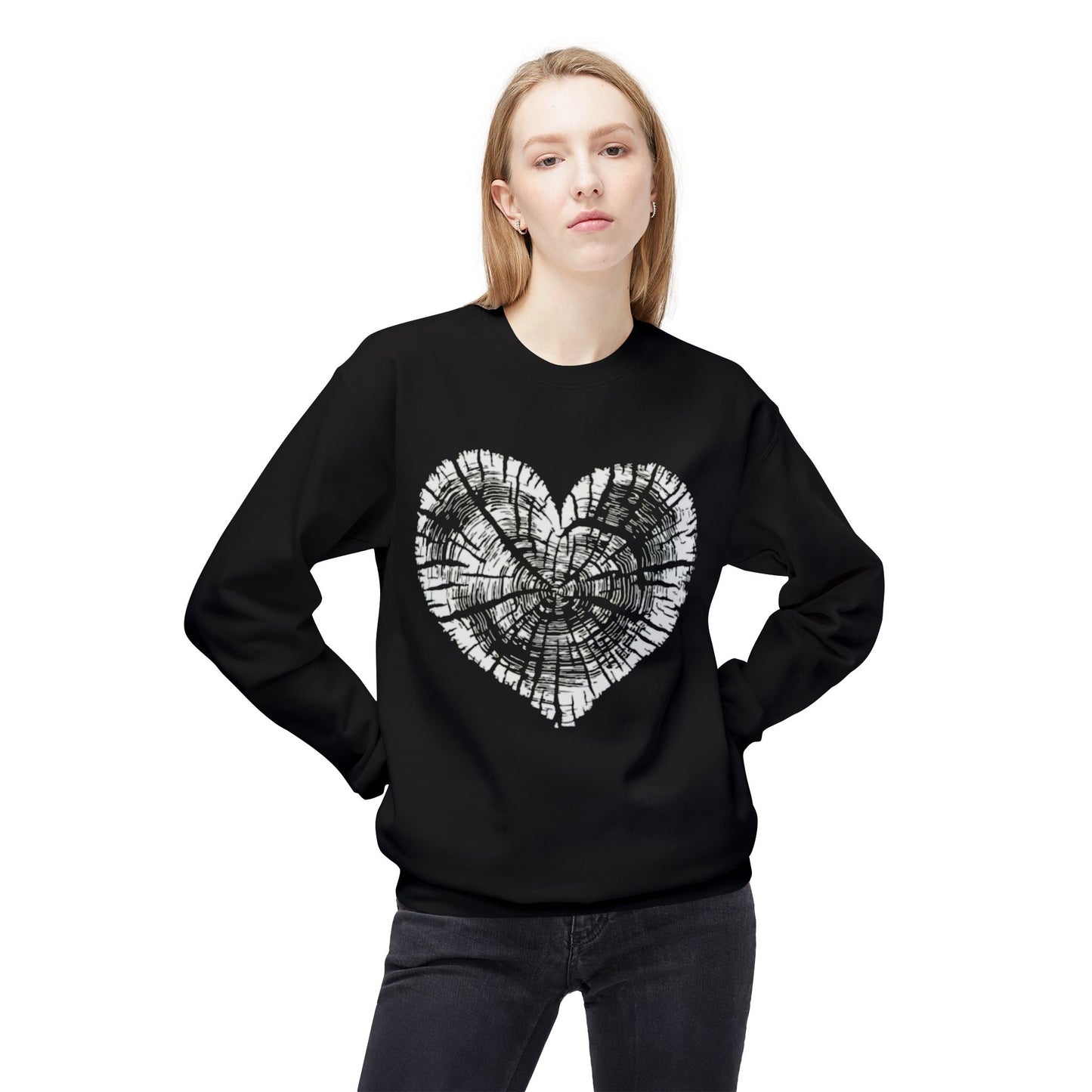 Wood Growth Rings Heart Sweatshirt - Cozy Unisex Fleece