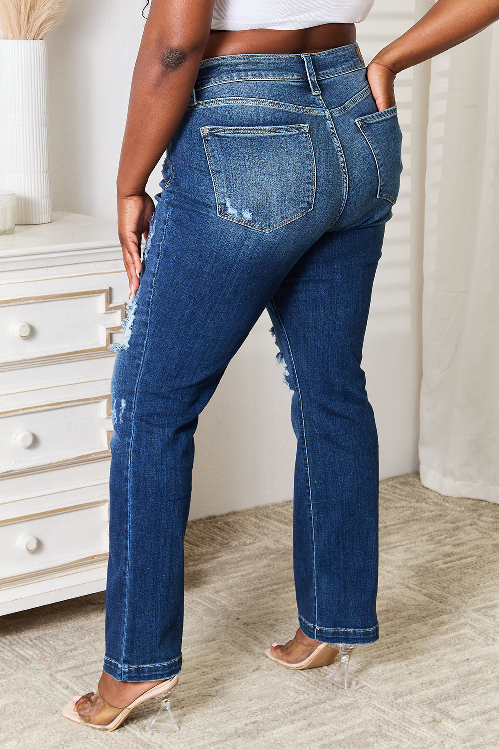 Judy Blue Mid Rise Hand Sand & Destroy Bootcut Jeans