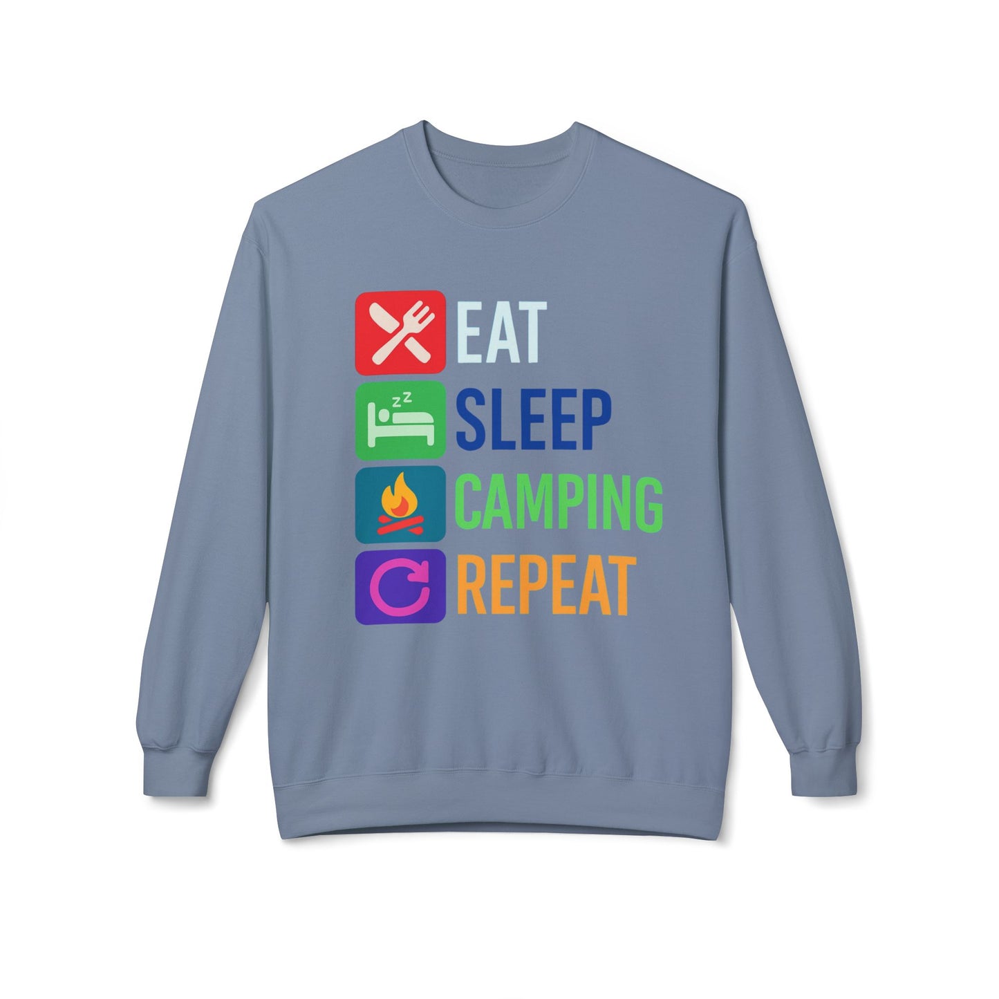 Eat Sleep Camping Repeat Unisex Softstyle Fleece Crewneck