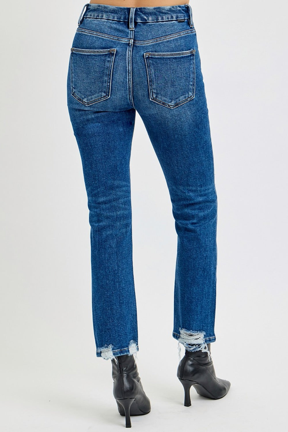 RISEN High Rise Distressed Crop Straight Jeans