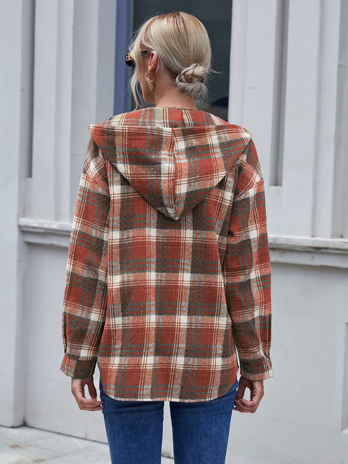 Plaid Button Up Long Sleeve Hooded