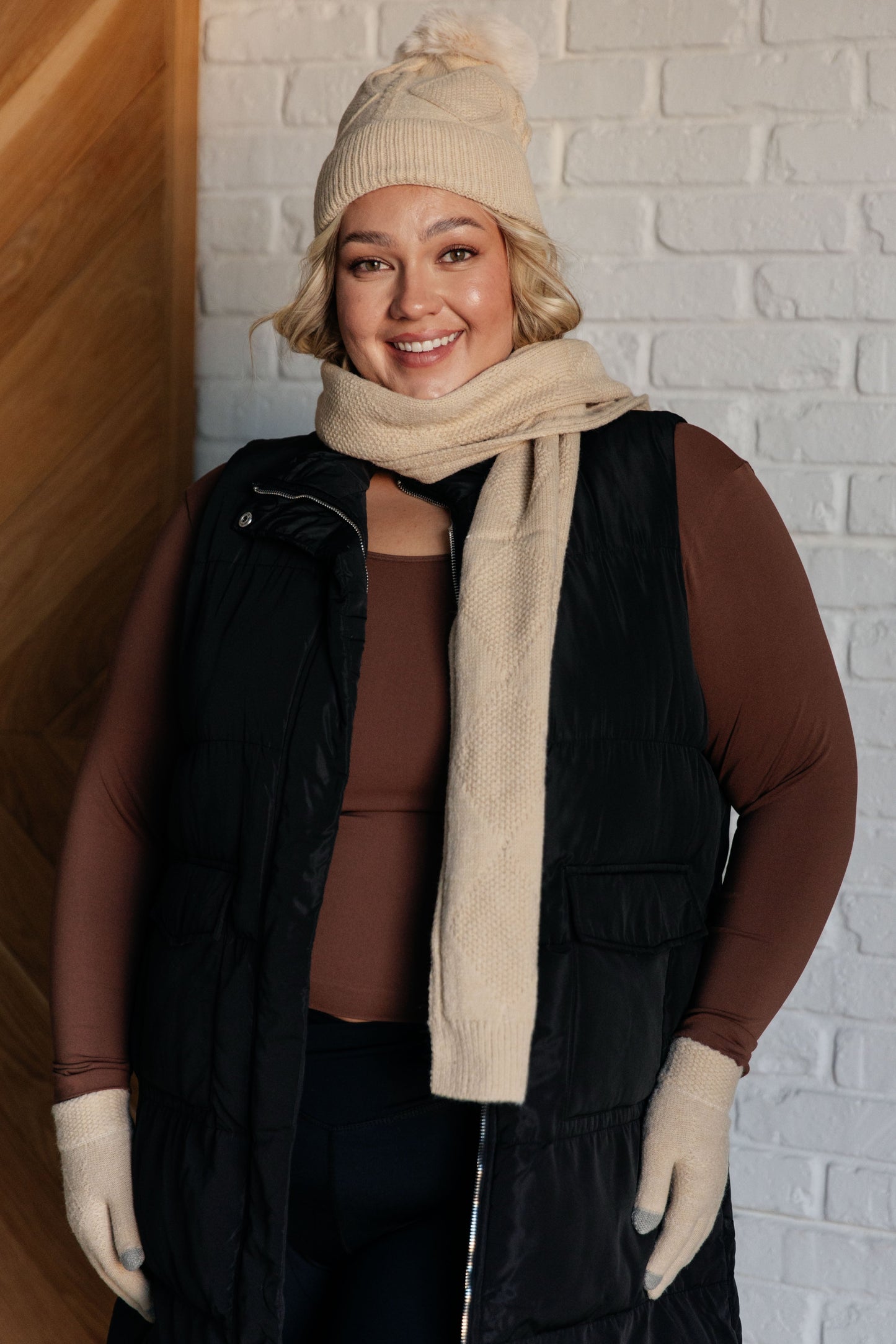 Day 4 - Jane Frost Beanie, Glove, and Scarf Set in Beige