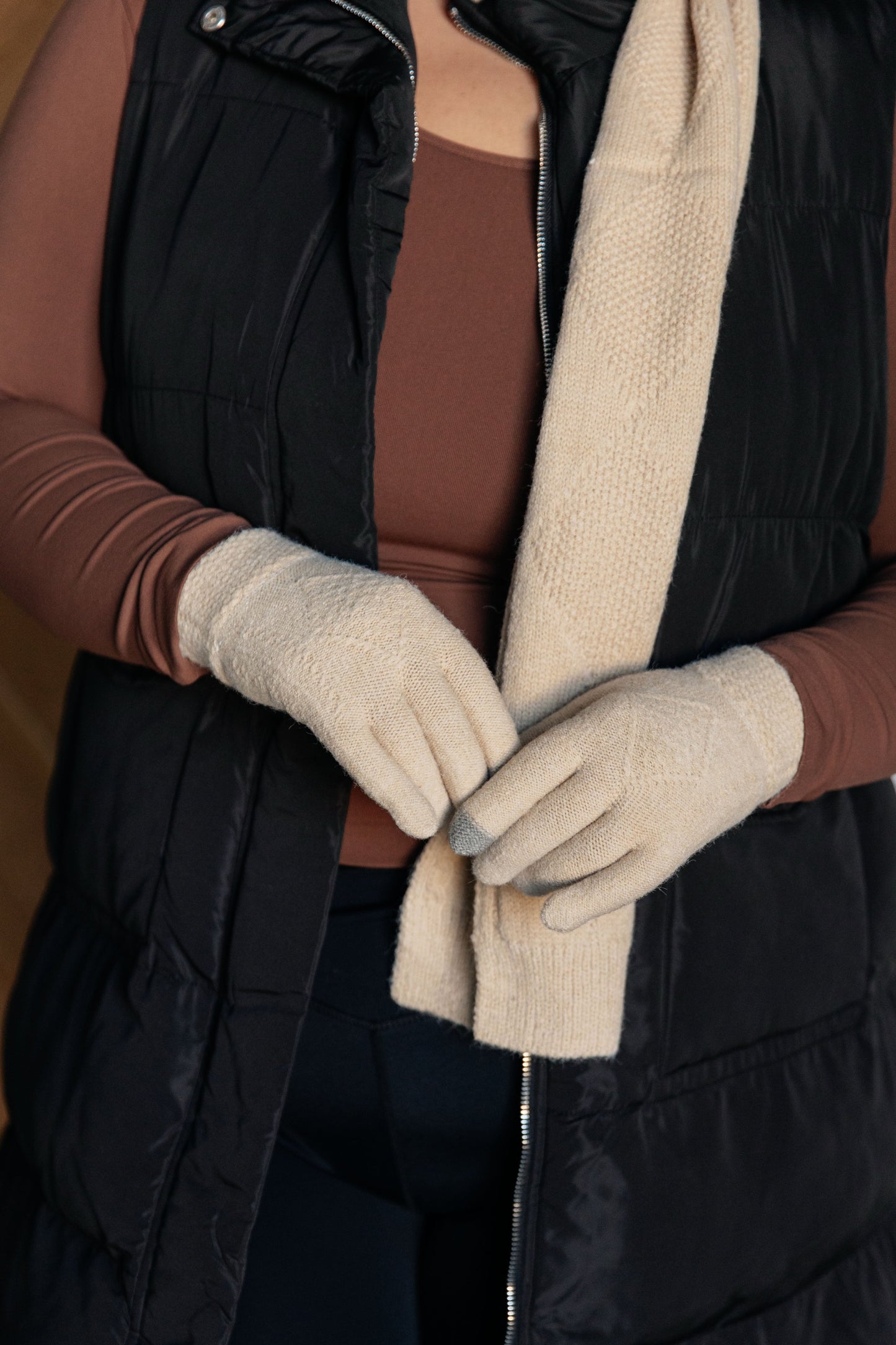 Day 4 - Jane Frost Beanie, Glove, and Scarf Set in Beige