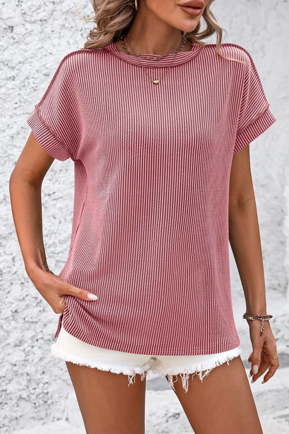 Striped Round Neck Short Sleeve T-Shirt