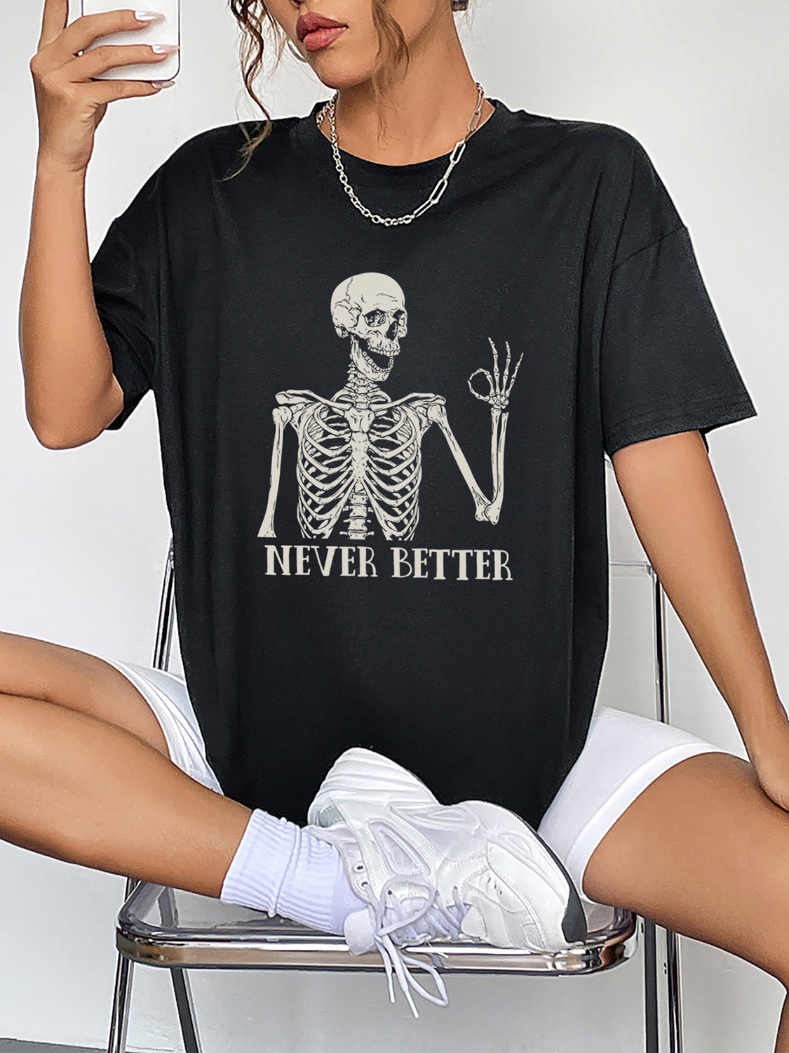 NEVER BETTER Round Neck Short Sleeve Never Better Graphic T-Shirt