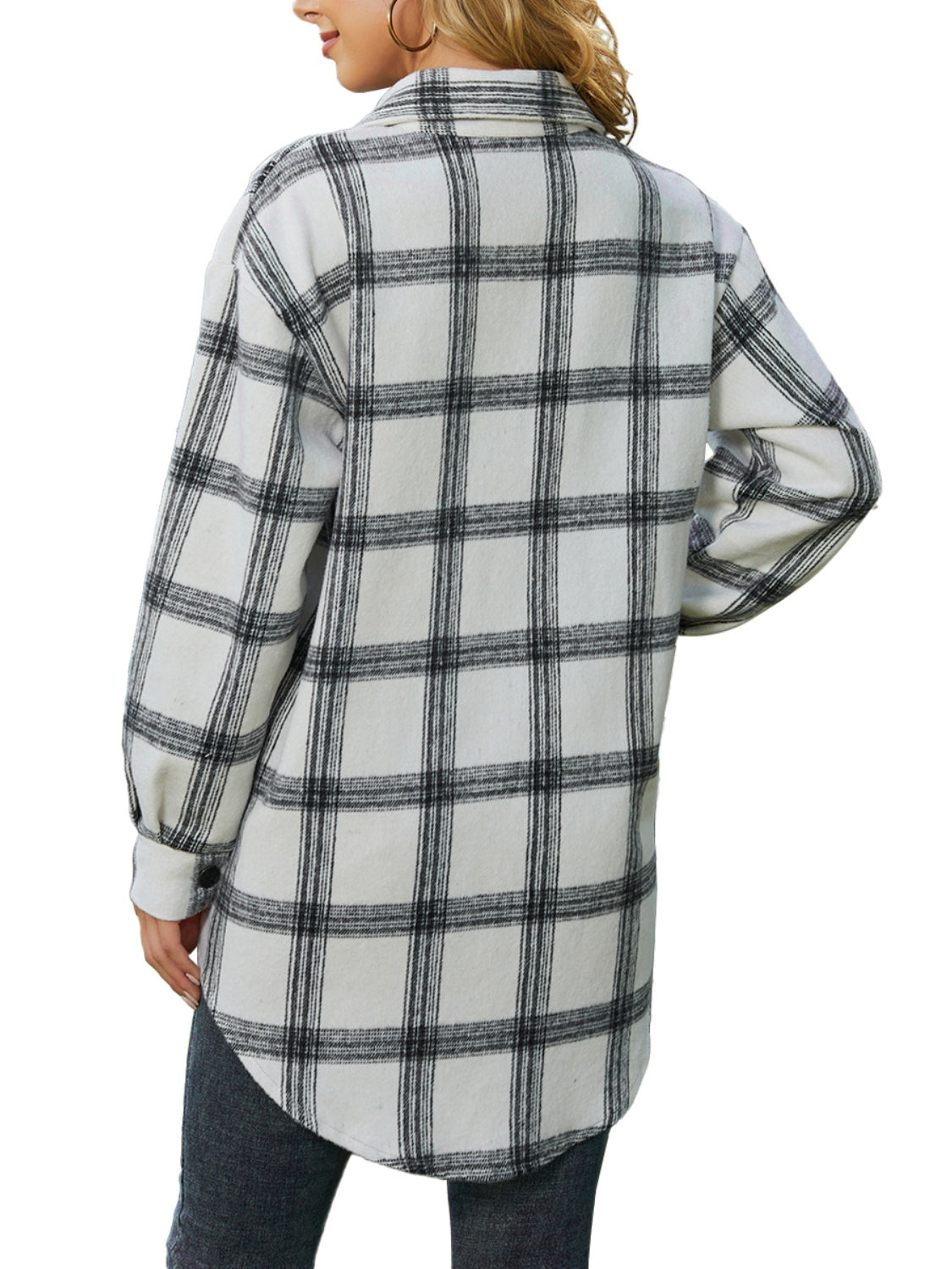 Plaid Collared Neck Long Sleeve Shacket