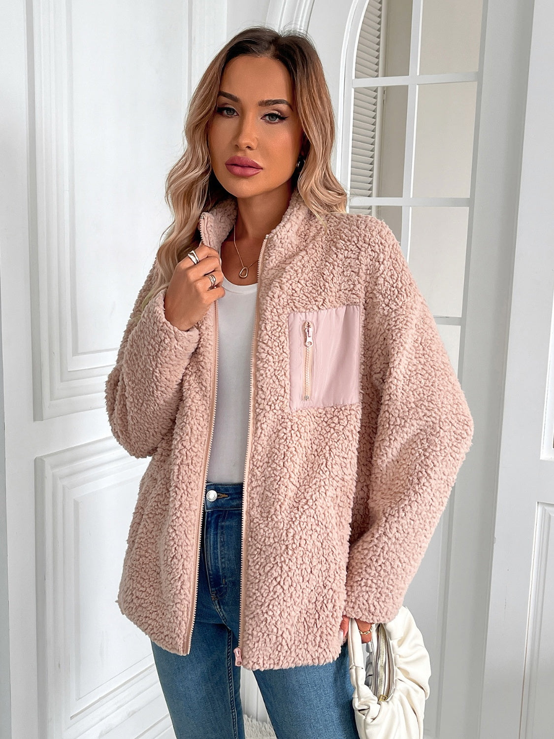 Zip Up Long Sleeve Fuzzy Jacket