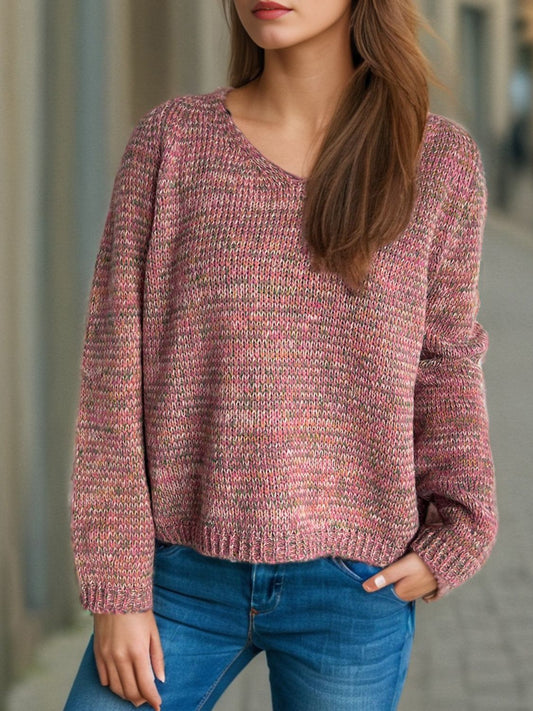 Fall Favorite Heathered V-Neck Long Sleeve Sweater