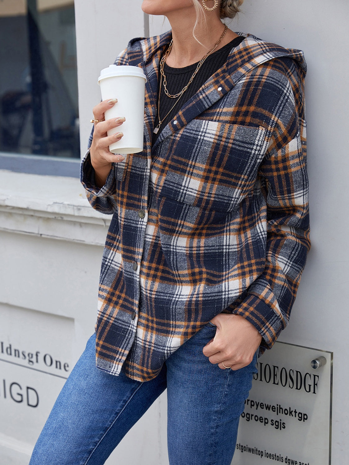 Plaid Button Up Long Sleeve Hooded