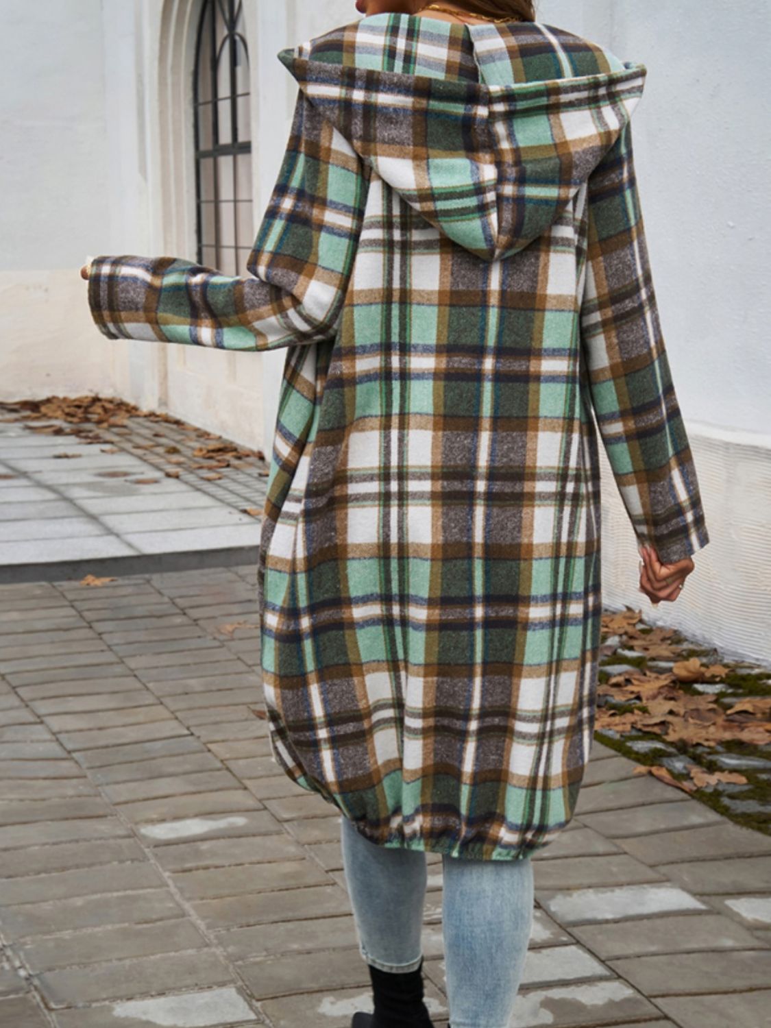 Plaid Zip Up Hooded Top