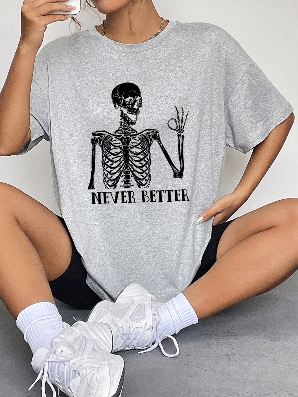 NEVER BETTER Round Neck Short Sleeve Never Better Graphic T-Shirt