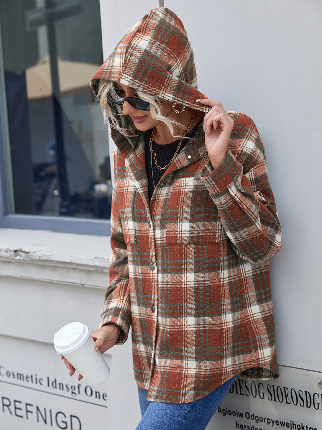 Plaid Button Up Long Sleeve Hooded