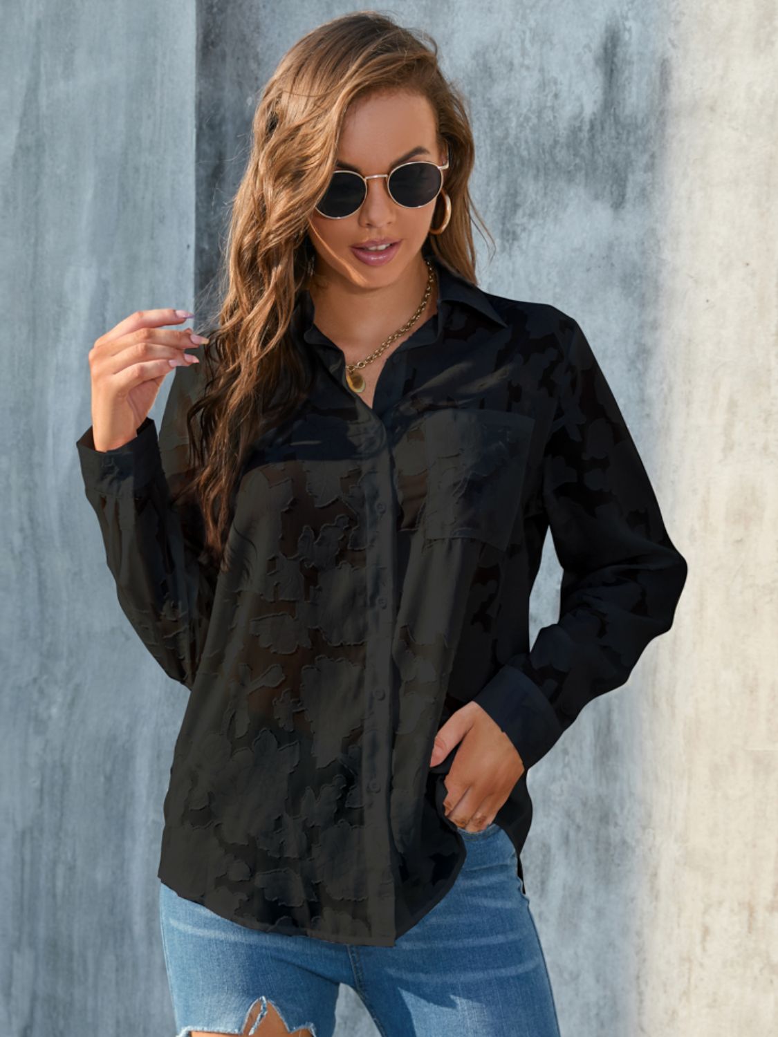Collared Neck Long Sleeve Shirt