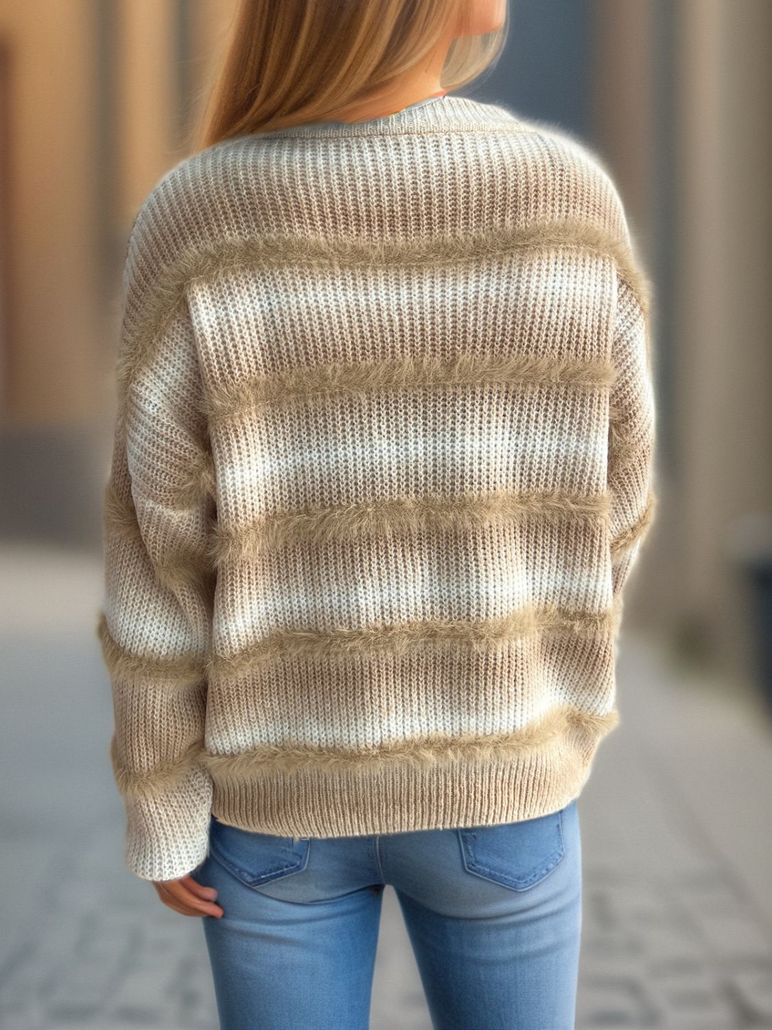 Out of Focus Gradient Round Neck Dropped Shoulder Sweater