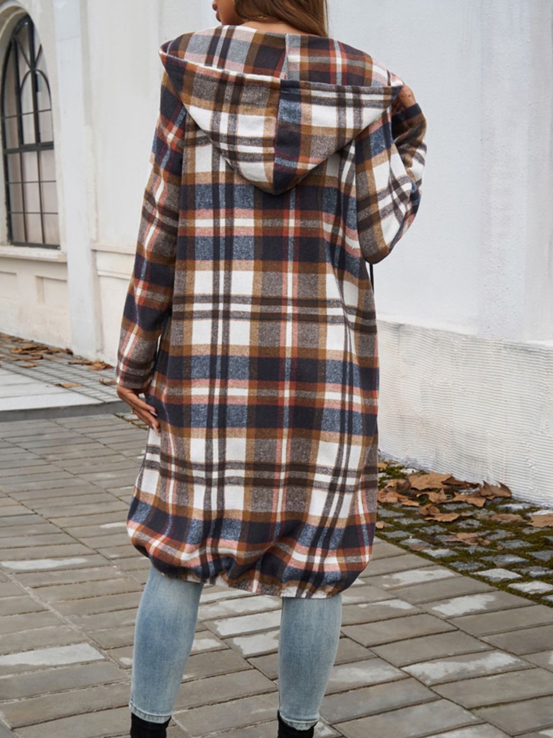 Plaid Zip Up Hooded Top