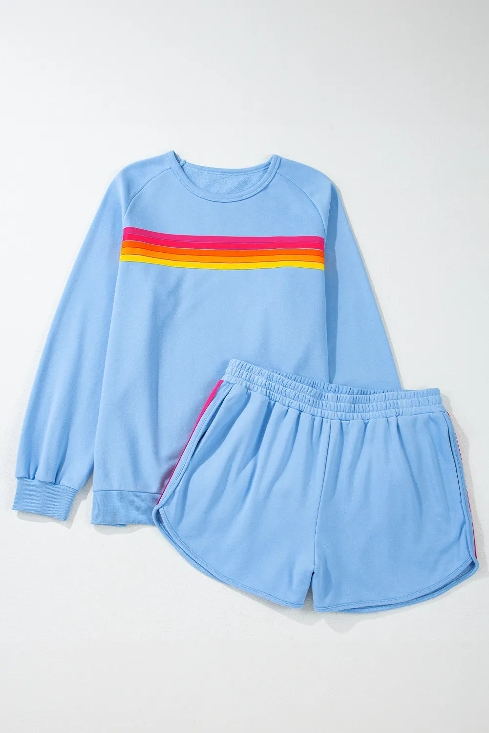 Contrast Striped Round Neck Top and Shorts Set