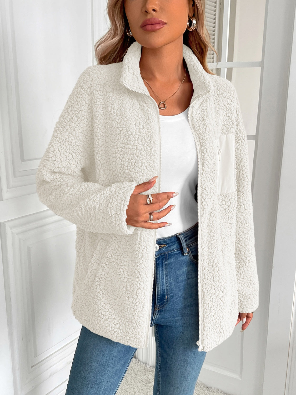 Zip Up Long Sleeve Fuzzy Jacket