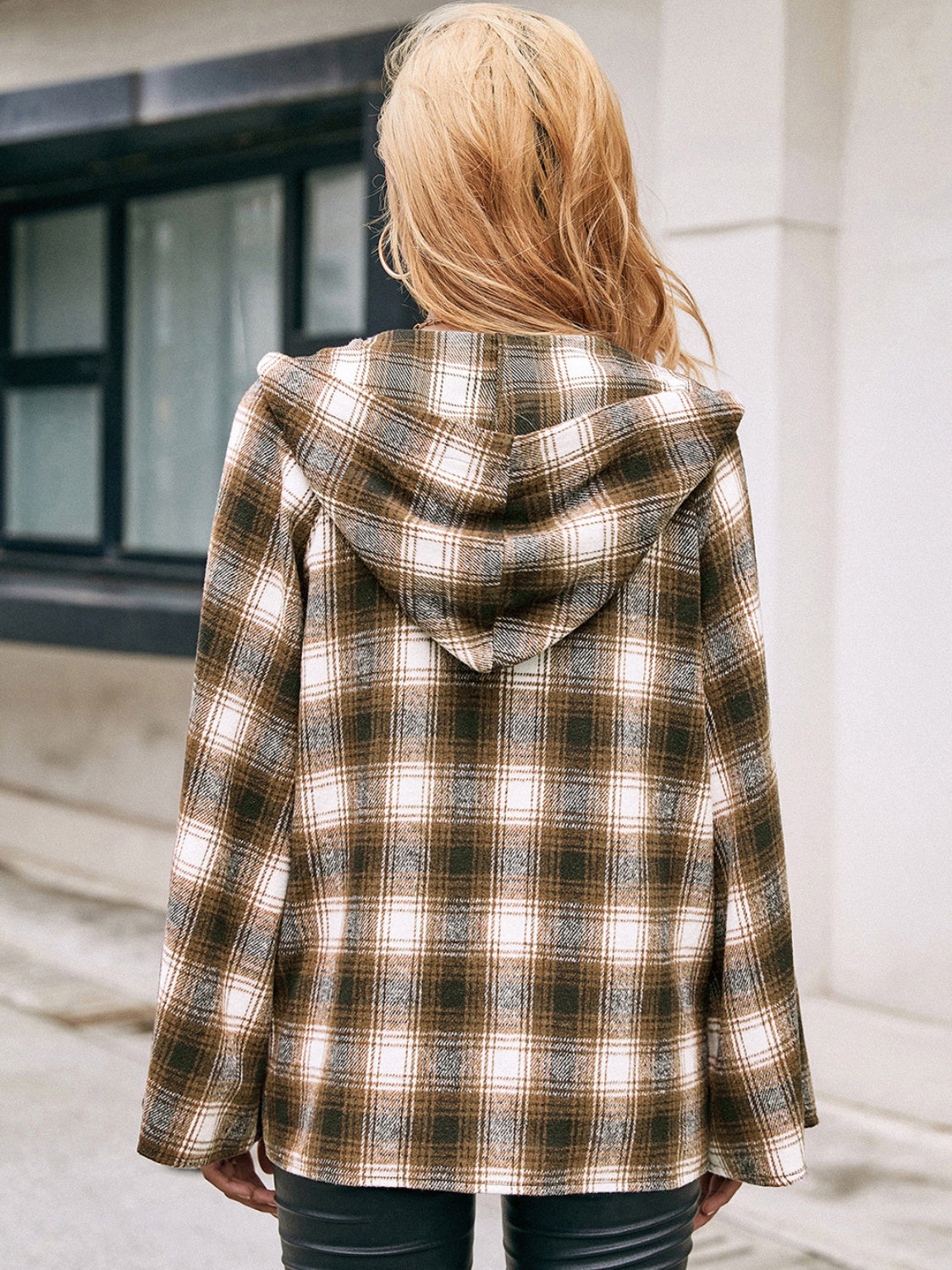 Pocketed Plaid Long Sleeve Hooded