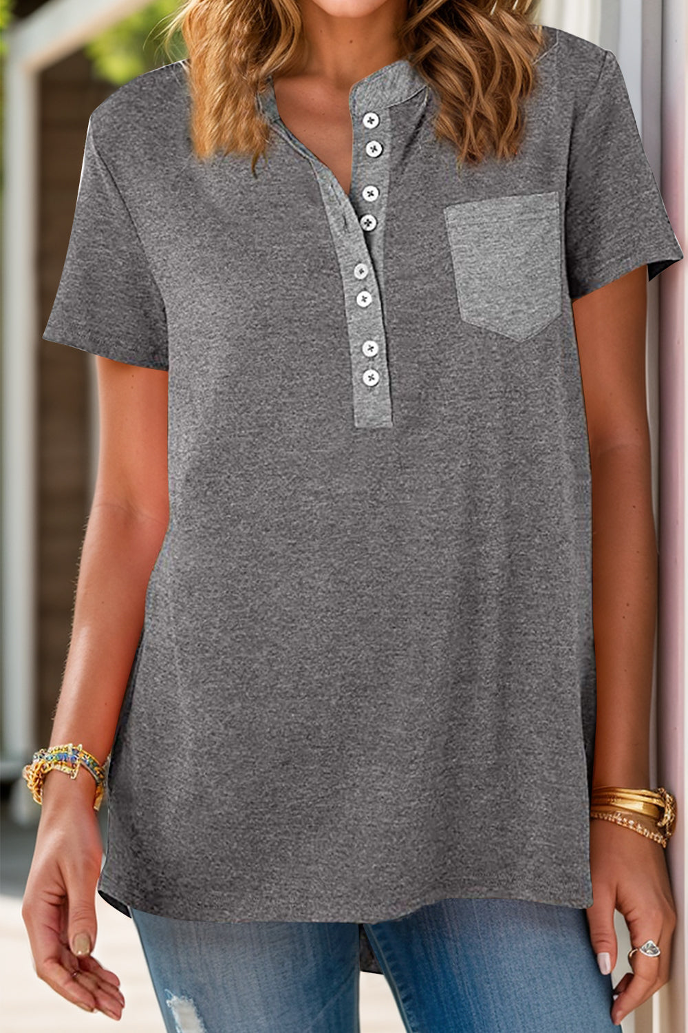 Half Button Short Sleeve T-Shirt