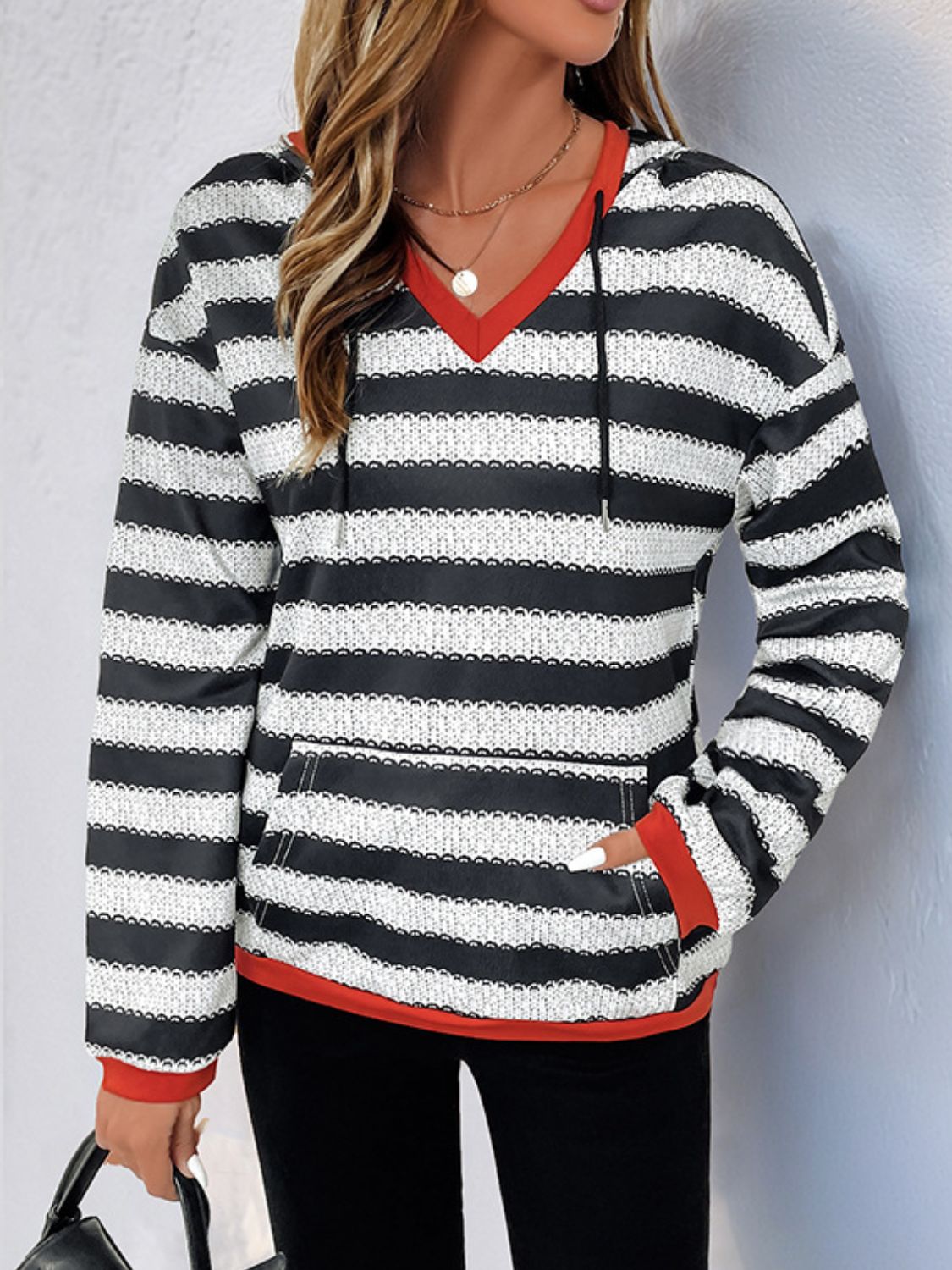 Contrast Striped Long Sleeve Hoodie