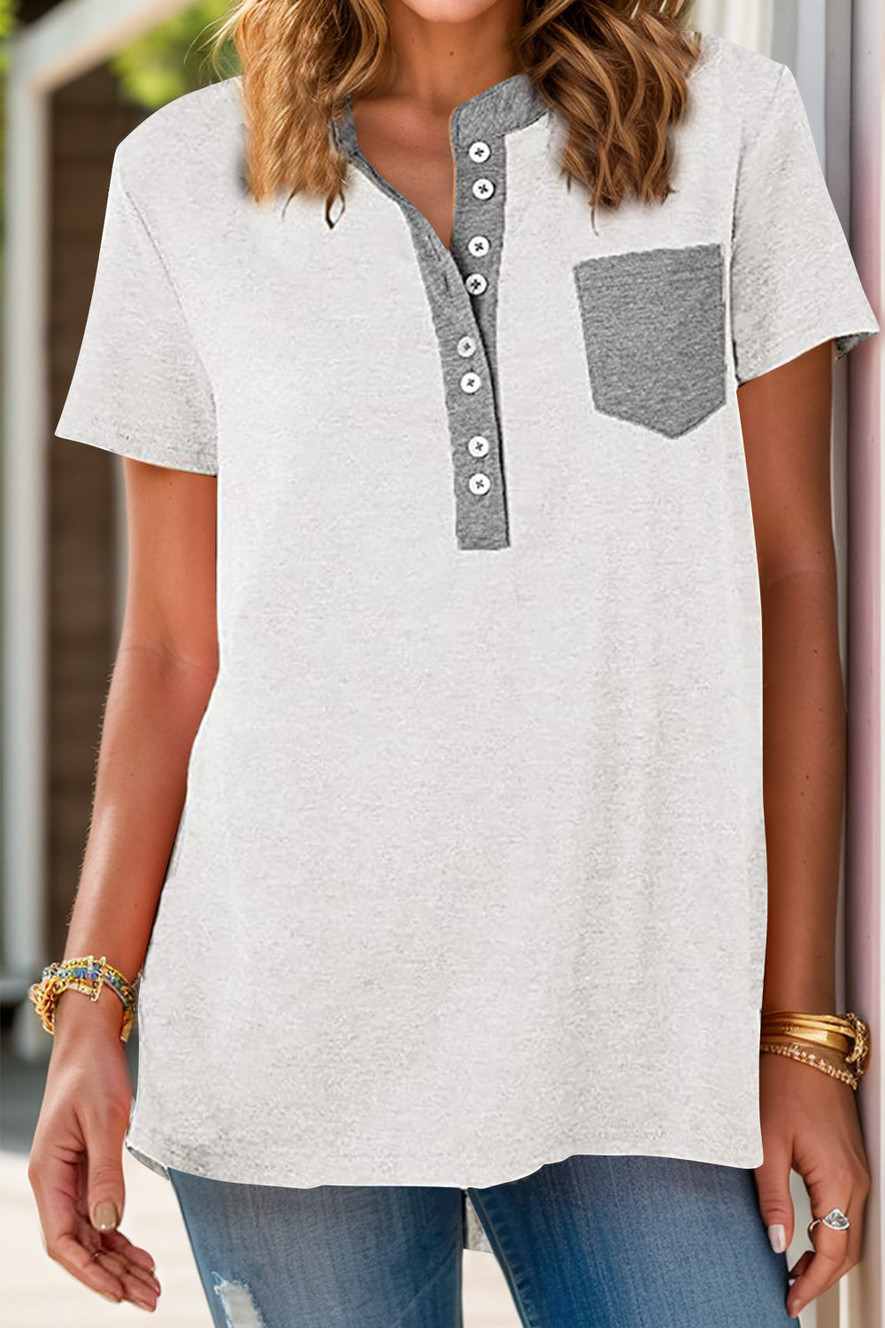 Half Button Short Sleeve T-Shirt