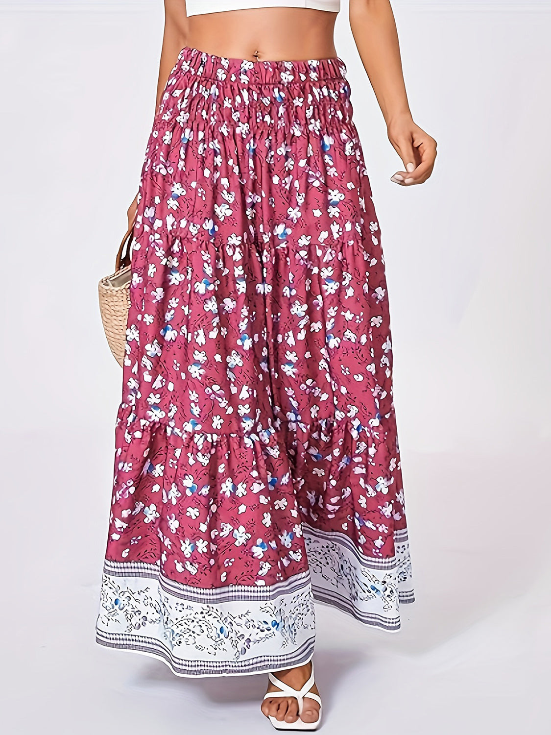 Tiered Printed Elastic Waist Skirt