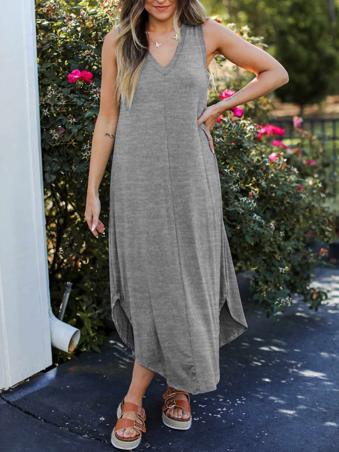 V-Neck Midi Tank Dress