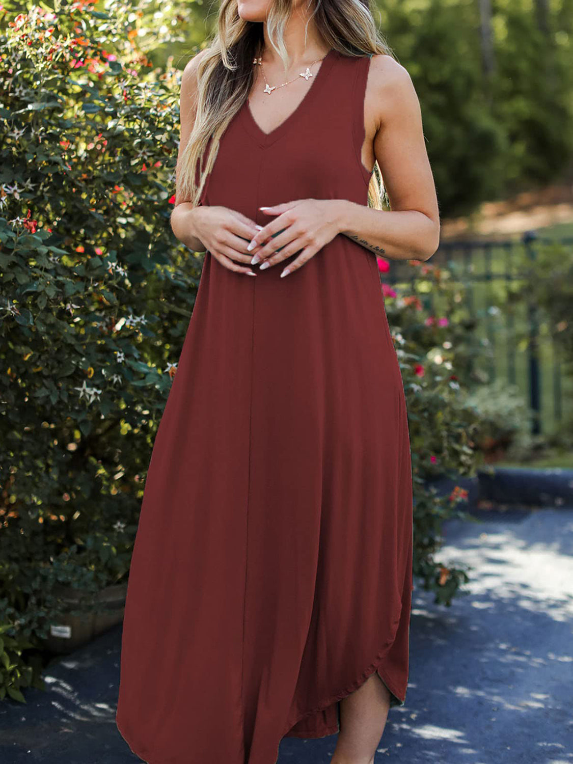 V-Neck Midi Tank Dress