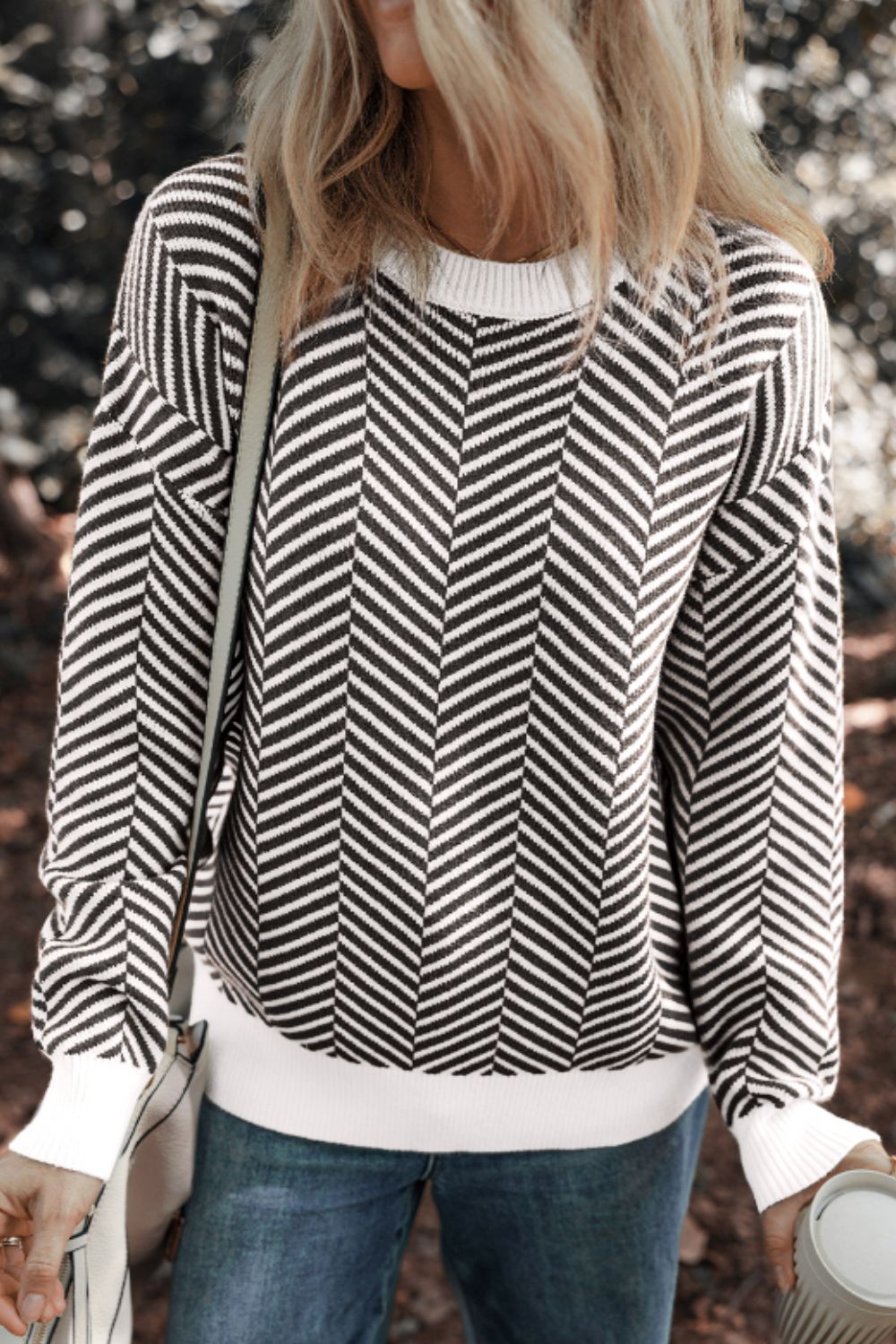 Striped Round Neck Long Sleeve Sweater