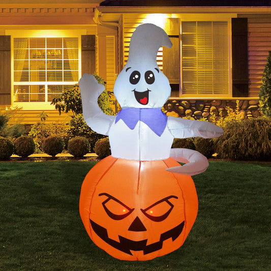 5 ft Halloween Inflatable Happy Ghost Sitting On Pumpkin