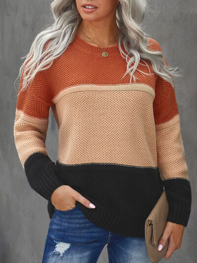 Color Block Dropped Shoulder Sweater