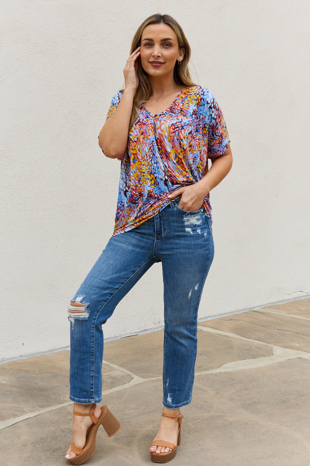 Printed Dolman Flowy Top