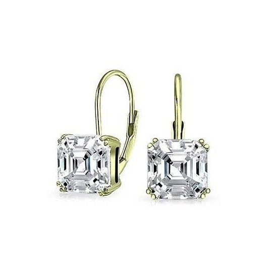 White Topaz Asscher Cut Leverback Earrings