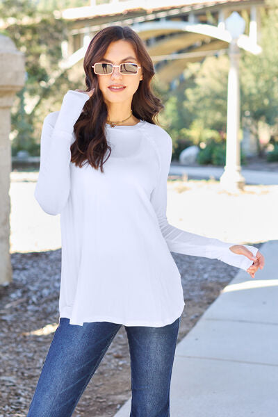 Round Neck Long Sleeve T-Shirt w/Thumbholes