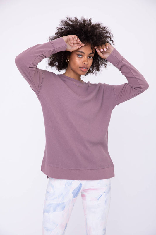 Waffle-Knit Pullover with Side Slits