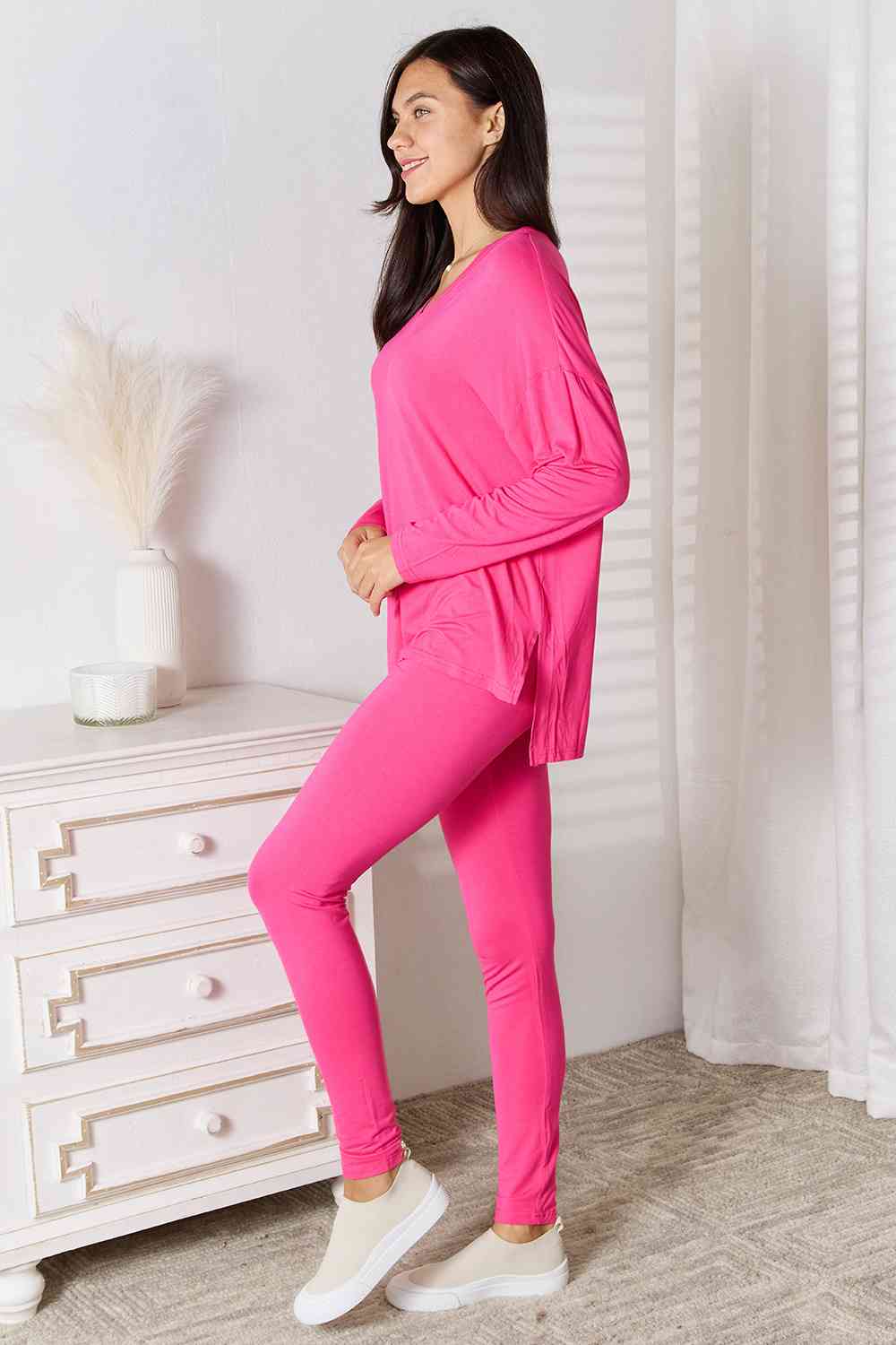 V-Neck Soft Rayon Long Sleeve Top and Pants Lounge Set