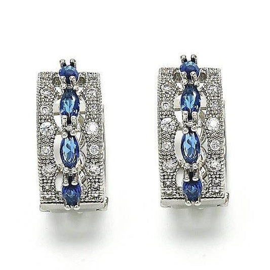 Rhodium Plated Lab Created Sapphire Oval Earrings