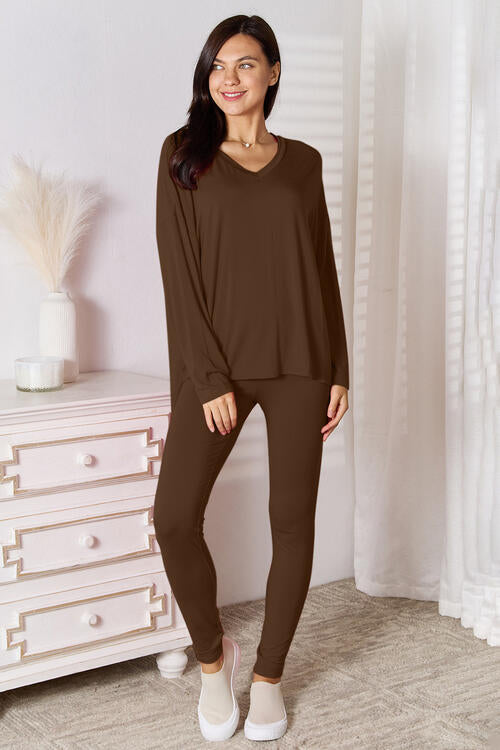 V-Neck Soft Rayon Long Sleeve Top and Pants Lounge Set