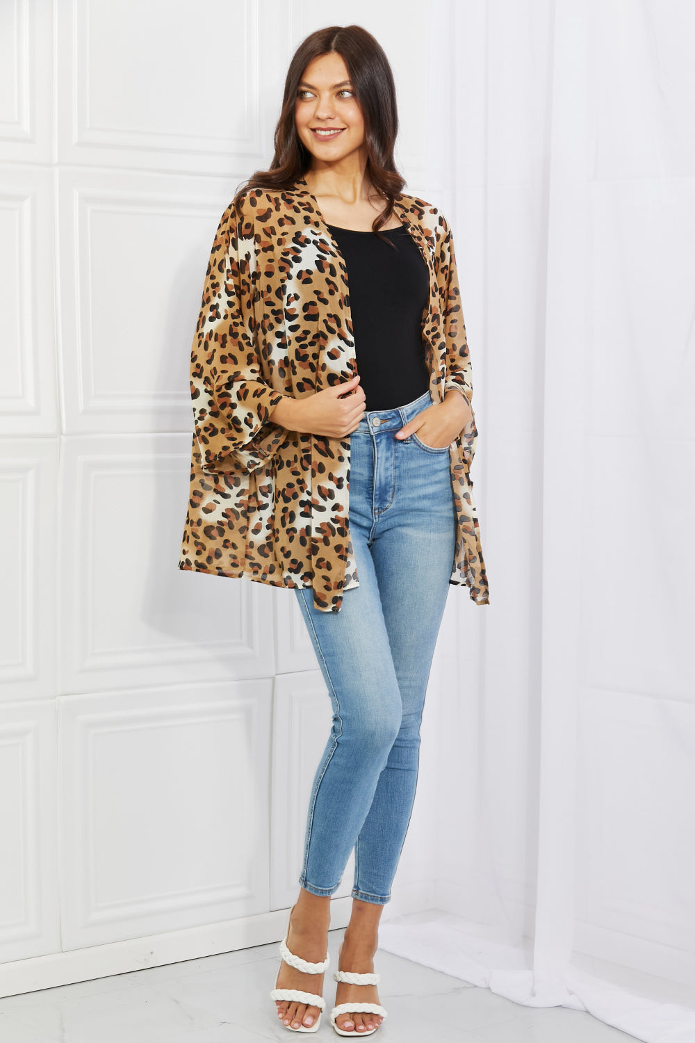 Wild Muse Animal Print Kimono in Camel