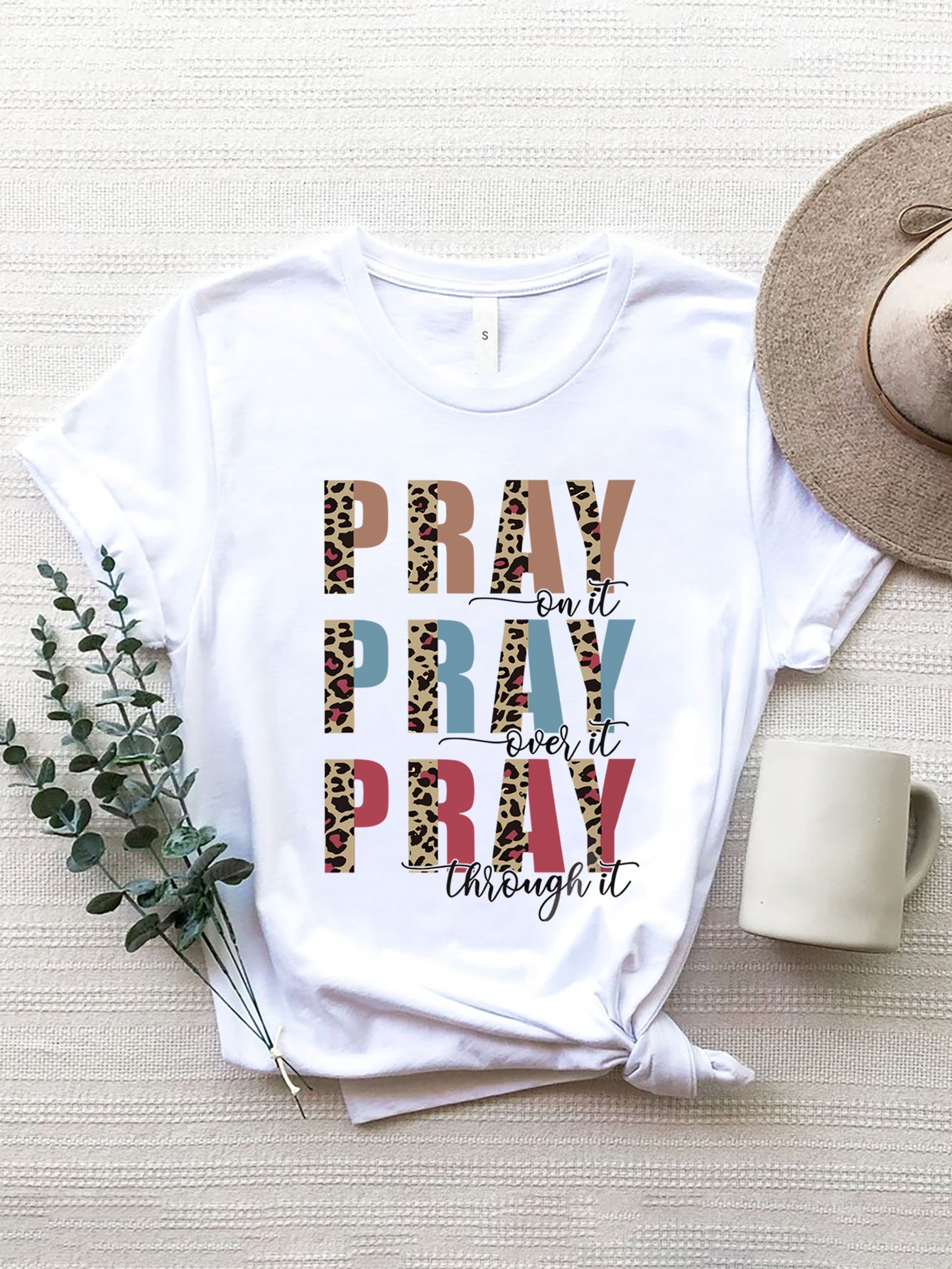 PRAY Graphic Round Neck Short Sleeve T-Shirt