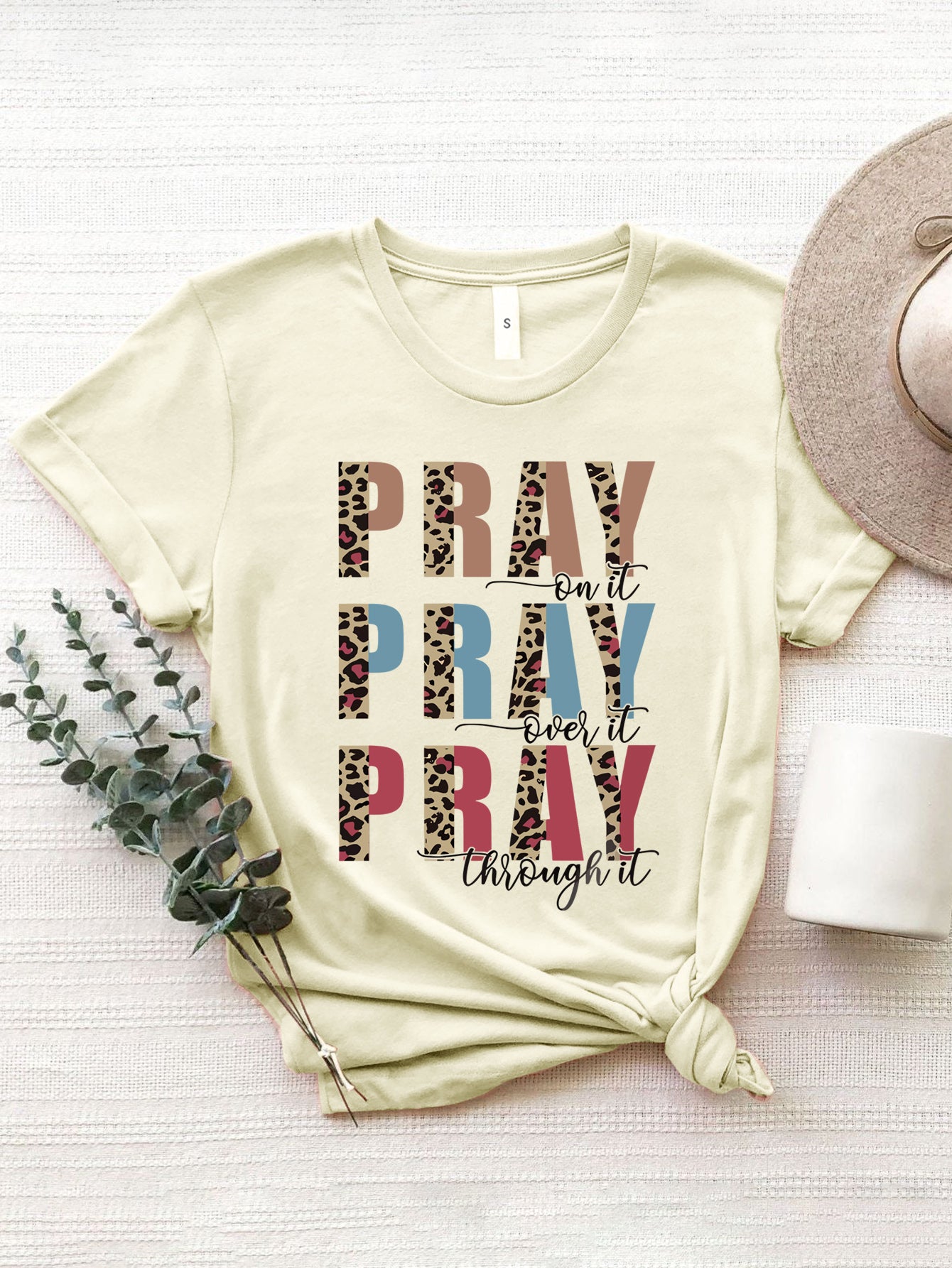 PRAY Graphic Round Neck Short Sleeve T-Shirt