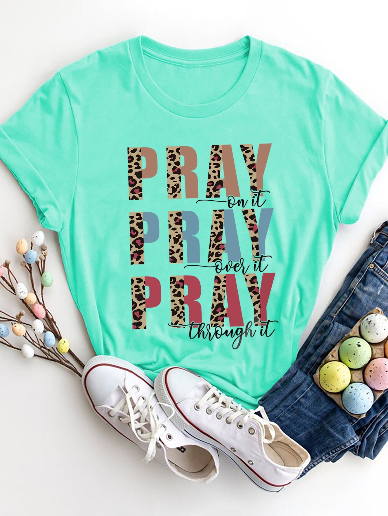 PRAY Graphic Round Neck Short Sleeve T-Shirt