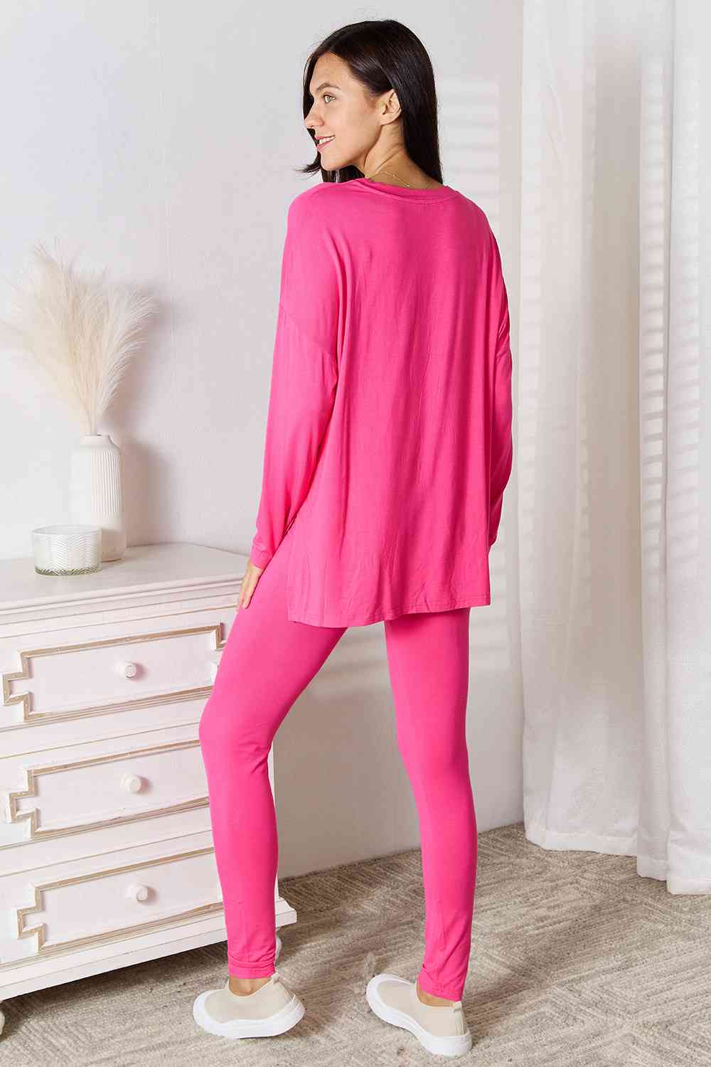 V-Neck Soft Rayon Long Sleeve Top and Pants Lounge Set