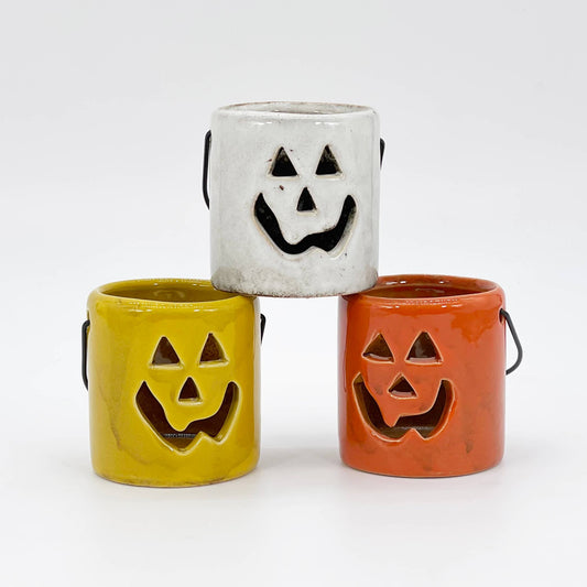 3" Jack-O-Lantern Candle Holders in Yellow, White, & Orange