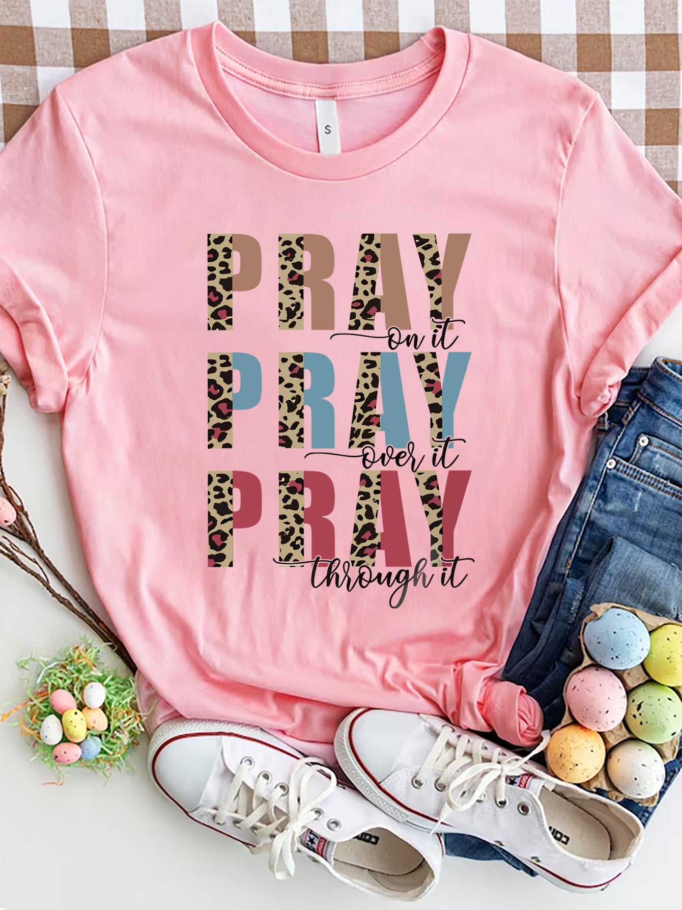 PRAY Graphic Round Neck Short Sleeve T-Shirt