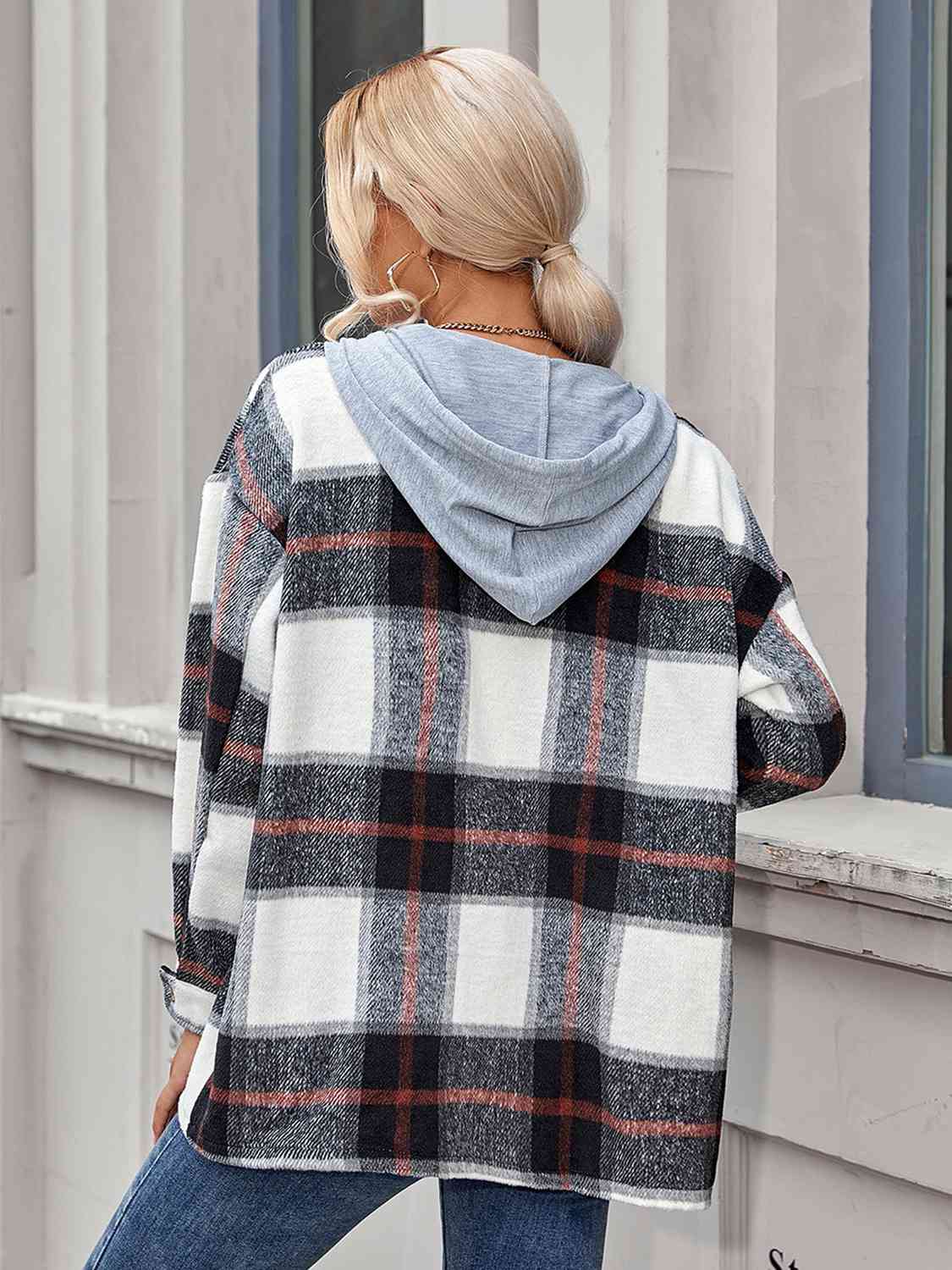 Plaid Hooded Shacket with Pockets